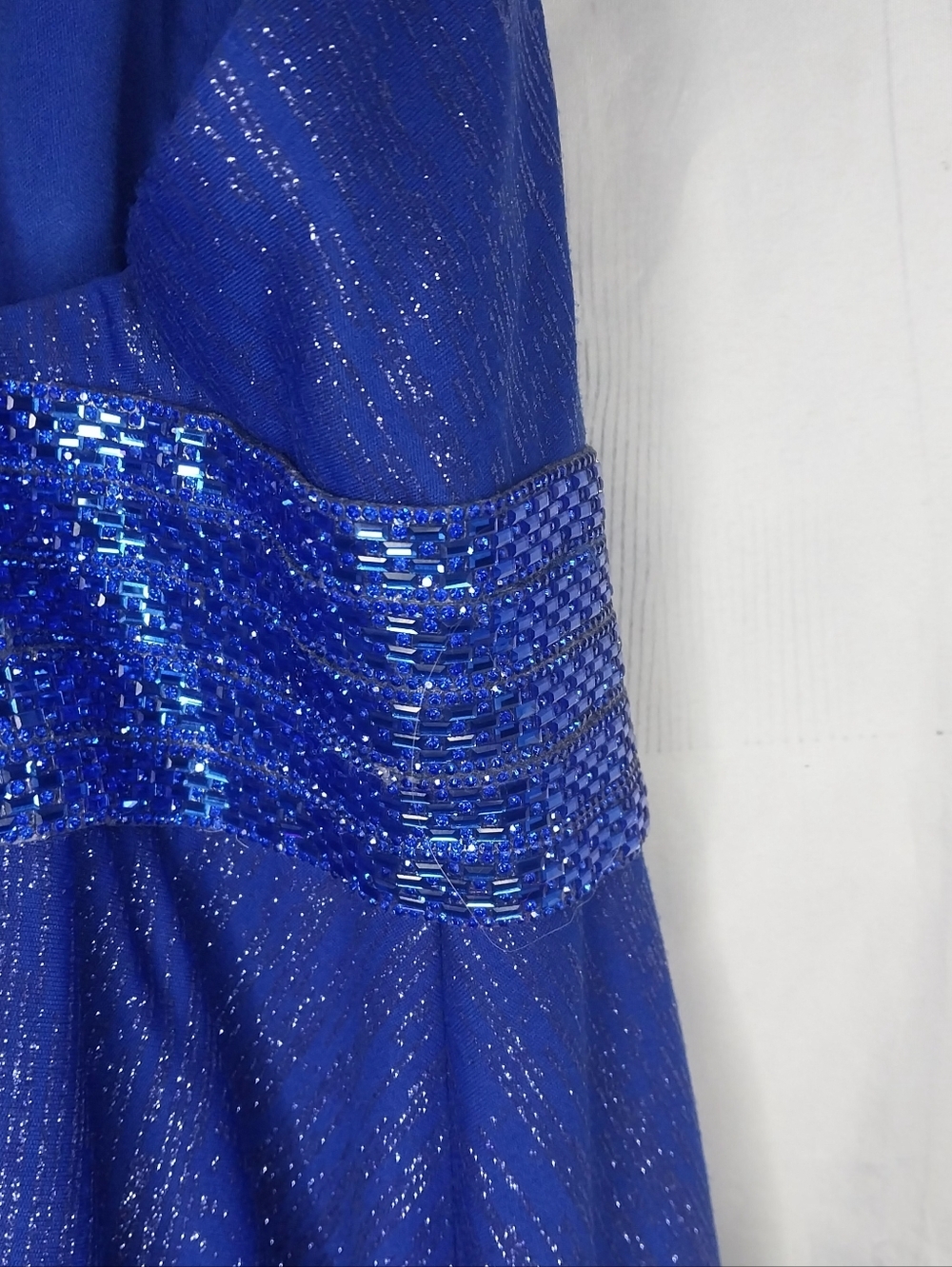 Mac Duggal Royal Blue Cassandra Stone V-Neck Maxi Prom Dress - Picture 11 of 16
